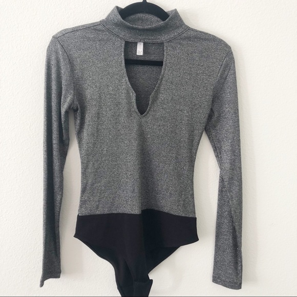 Leith Tops - Leith Shimmery Metallic Bodysuit Small